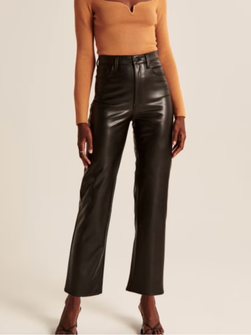 Abercrombie & Fitch High-Rise Faux Leather Straight-Leg Pants - Black